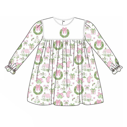presale GLD1134 Baby Girls Long Ruffle Sleeves Gifts Bow Holly Plaid Knee Length Dresses D 6.14