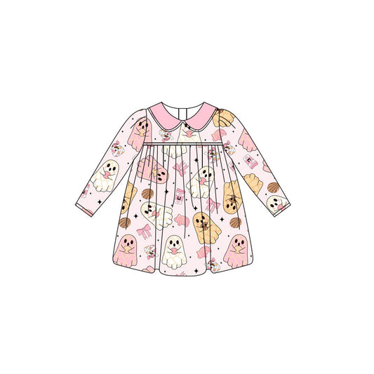 presale GLD1138 Baby Girls Pink Long Sleeves Bows Ghosts Knee Length Dresses D 6.16