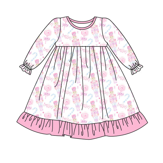 presale GLD1139 Cartoon Nutcracker Lollipop Pink and White Long Sleeve Dress D 6.16