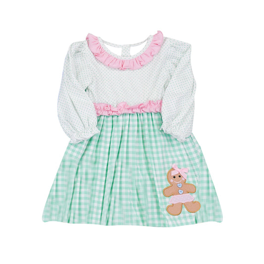 presale GLD1143 Baby Girls Long Sleeves Polka Dots Top Aqua Plaid Gingerbread Skirts Set  D 6.17