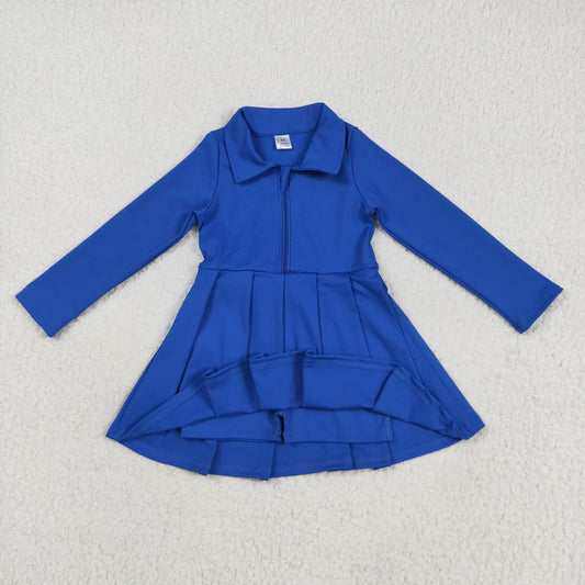 GLD1144  Baby Girls Hot Blue Long Sleeves Zipper Knee Length Dresses D 7.14