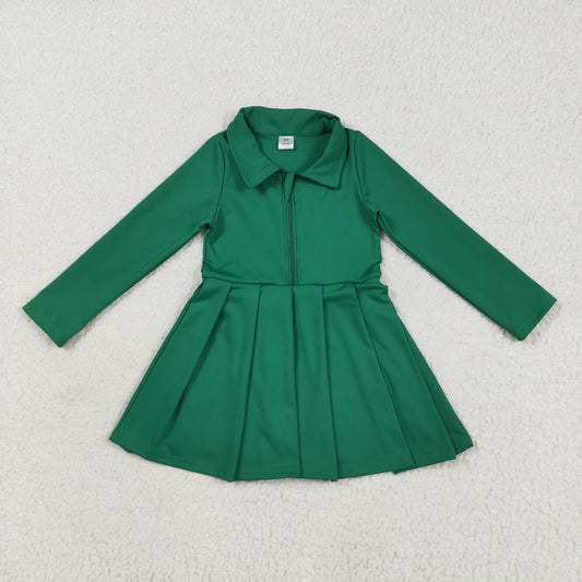 GLD1148 Baby Girls Green Long Sleeves Zipper Knee Length Dresses D 7.14