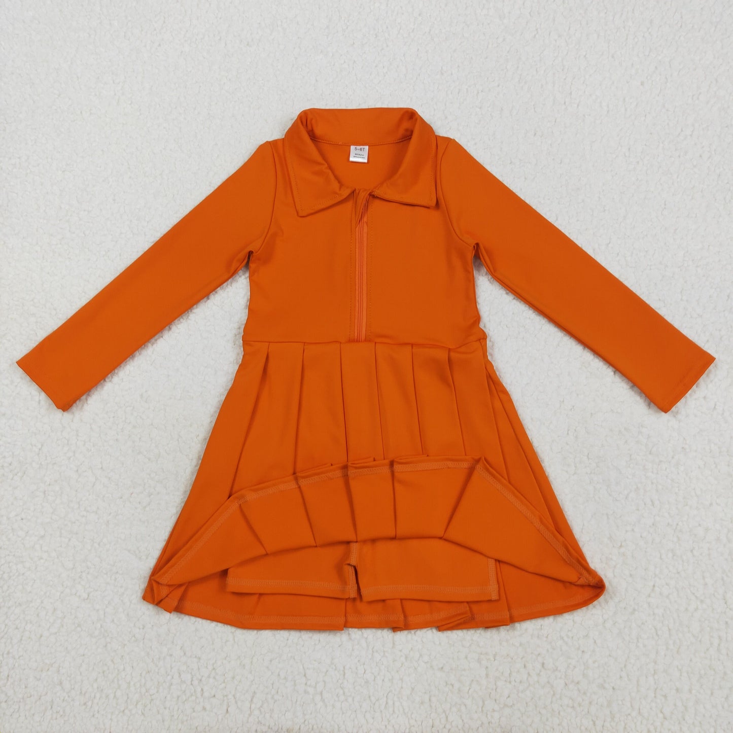 GLD1149 Solid Orange Zipper Long Sleeve Yoga Dress  D 8.2