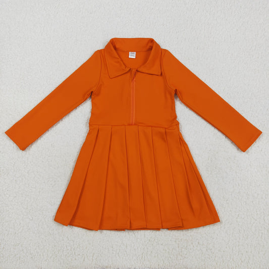 GLD1149 Solid Orange Zipper Long Sleeve Yoga Dress  D 8.2
