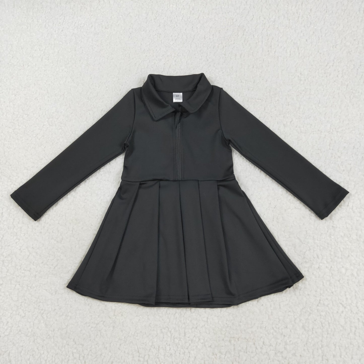 GLD1150  Baby Girls Black Long Sleeves Zipper Knee Length Dresses D 7.14