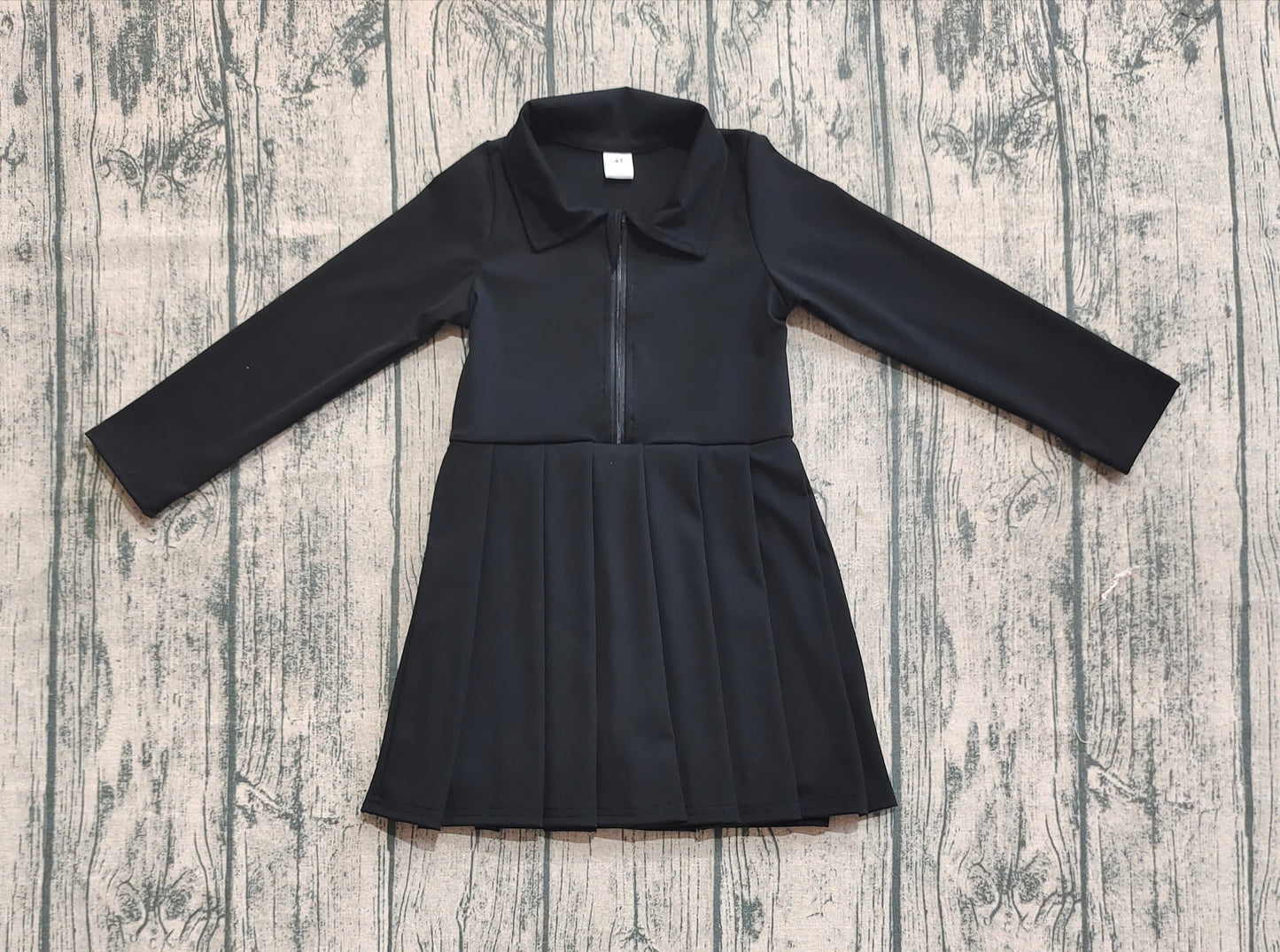 GLD1150  Baby Girls Black Long Sleeves Zipper Knee Length Dresses D 7.14