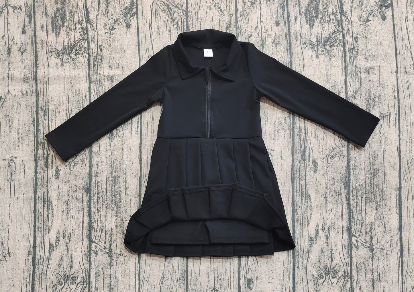 GLD1150  Baby Girls Black Long Sleeves Zipper Knee Length Dresses D 7.14