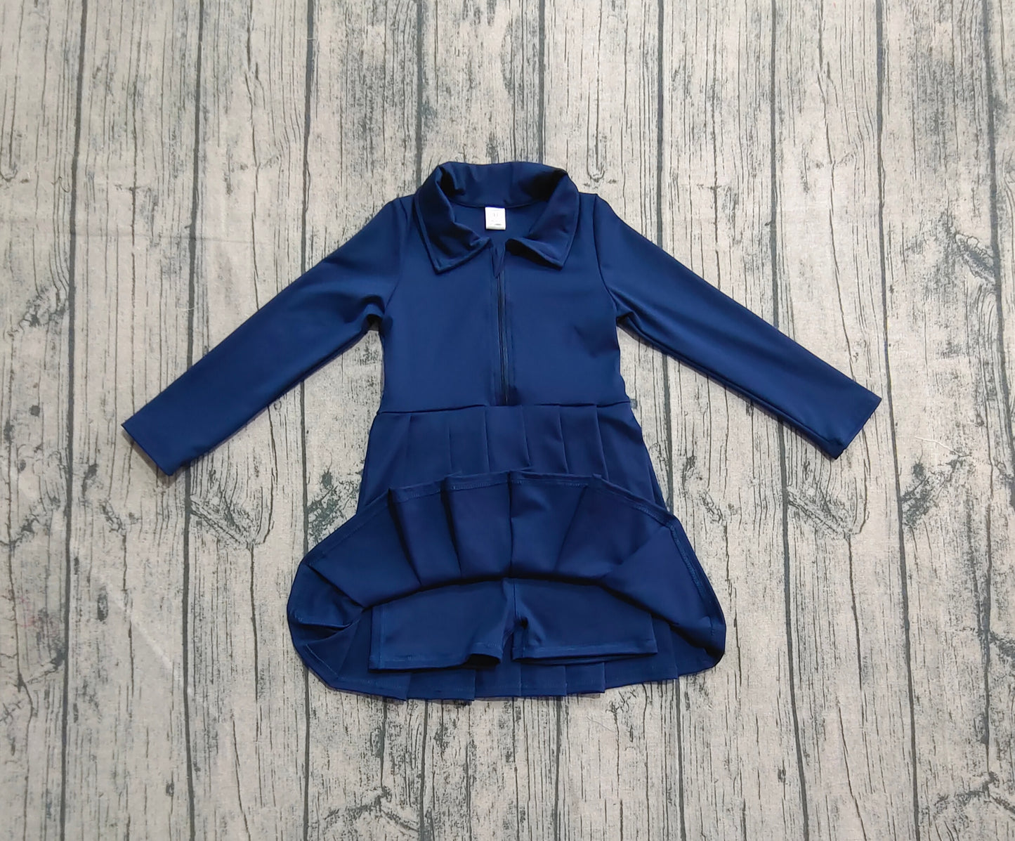 presale GLD1151 Baby Girls Navy Long Sleeves Zipper Knee Length Dresses D 7.8