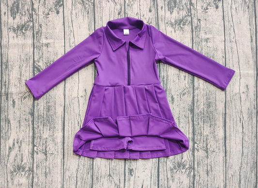 presale GLD1152  Baby Girls Purple Long Sleeves Zipper Knee Length Dresses D 6.26