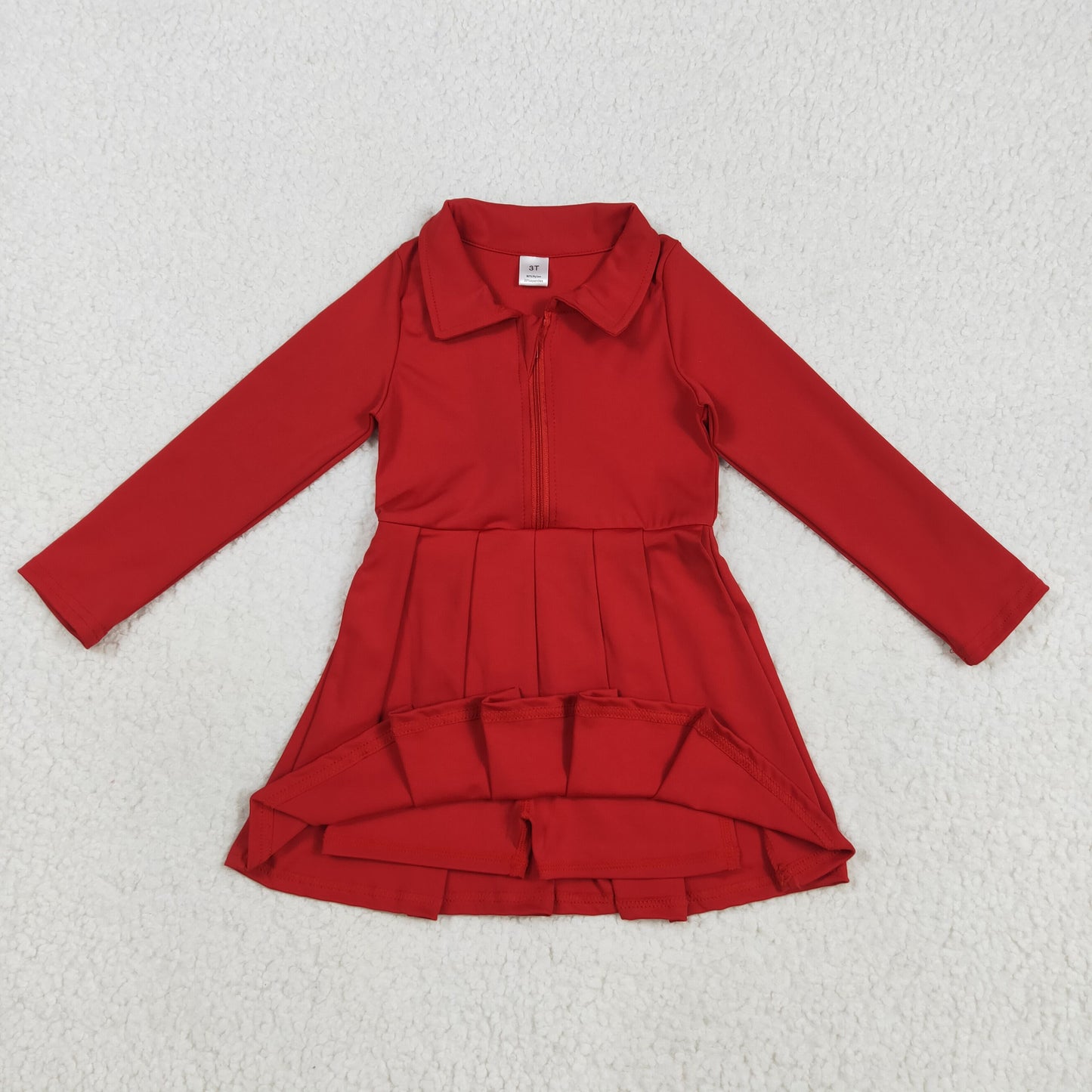 GLD1153 Baby Girls Yoga Red Long Sleeves Zipper Knee Length Dresses  D 8.2