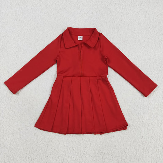 GLD1153 Baby Girls Yoga Red Long Sleeves Zipper Knee Length Dresses  D 8.2