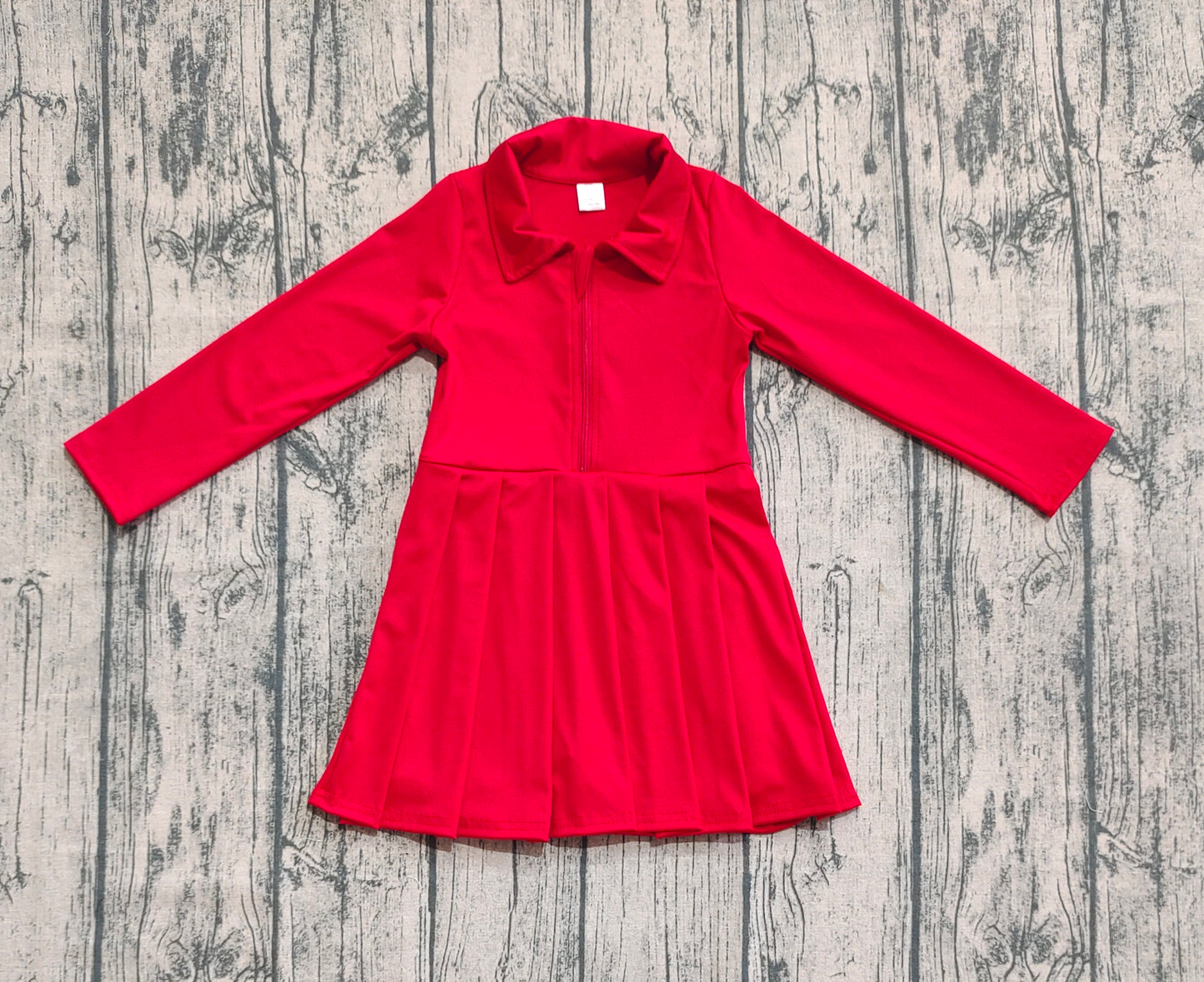 GLD1153 Baby Girls Yoga Red Long Sleeves Zipper Knee Length Dresses  D 8.2