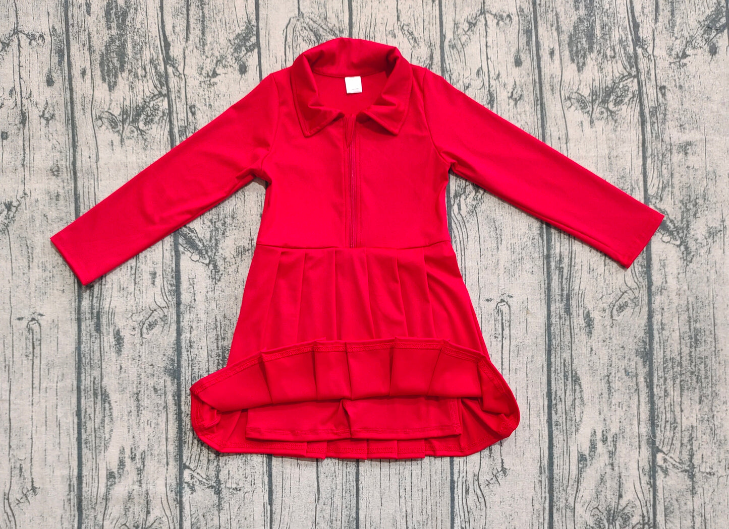GLD1153 Baby Girls Yoga Red Long Sleeves Zipper Knee Length Dresses  D 8.2