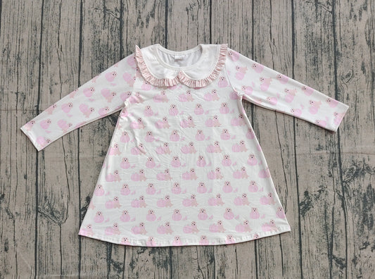 presale GLD1157  Baby Girls Pink Dog Pumpkins Fall Knee Length Dresses D 911