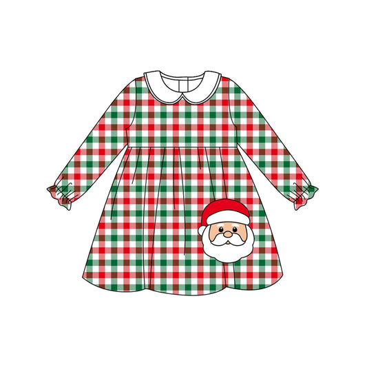 presale GLD1167 Baby Girls Long Ruffle Sleeves Red Green Plaid Santa Knee Length Dresses D 6.25