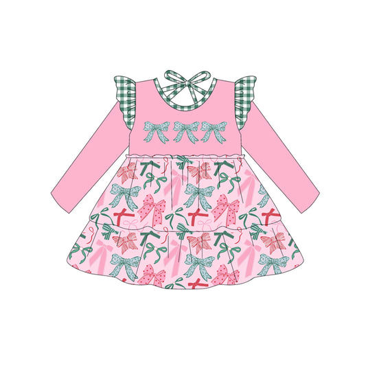 presale GLD1168 Baby Girls Long Sleeves Floral Bows Knee Length Dresses   D 6.25