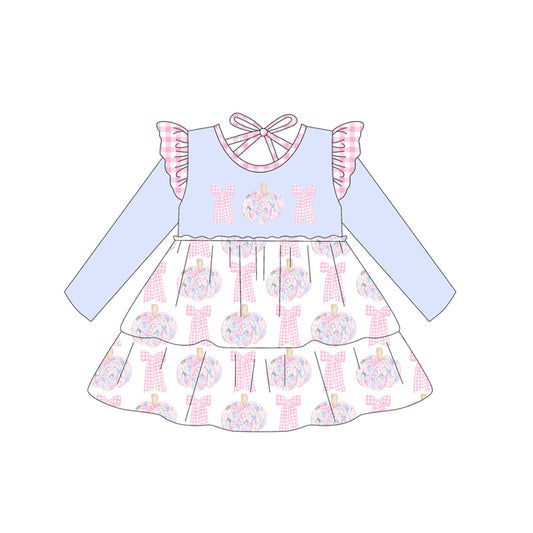 presale GLD1169 Baby Girls Long Sleeves Floral Pumpkins Bows Knee Length Dresses D 6.25