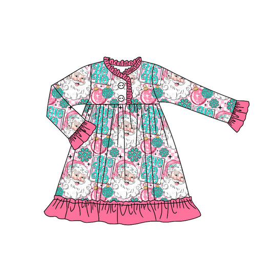 presale GLD1184 Baby Girls Pink Christmas Santa Lights Button Knee Length Dresses D 7.4