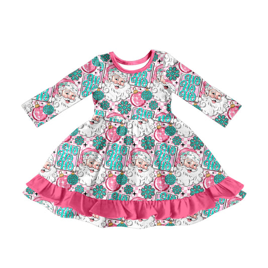 presale GLD1185 Baby Girls Pink Christmas Santa Lights Ruffle Knee Length Dresses D 7.4