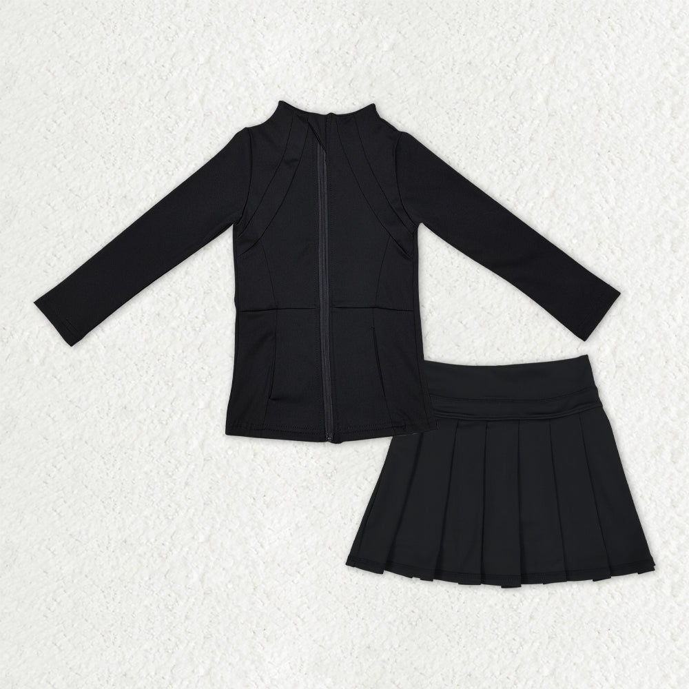 Sibling Baby Girls Long Sleeves Zipper Pockets Jackets Top Skirt Shorts Yoga Active Clothes Sets  D 1014
