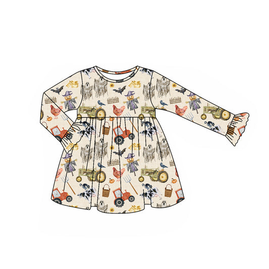 presale GLD1196 Baby Girls Long Sleeves Little Pumpkins Flowers Plaid Knee Length Dress D 7.11
