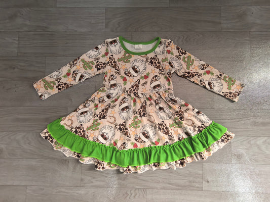 pre order rodeo cow print santa Chritmas tree ruffle dress