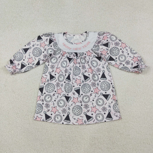 GLD1231 Baby Girls Long Ruffle Sleeves Happy New Year Knee length Dresses  D 1023