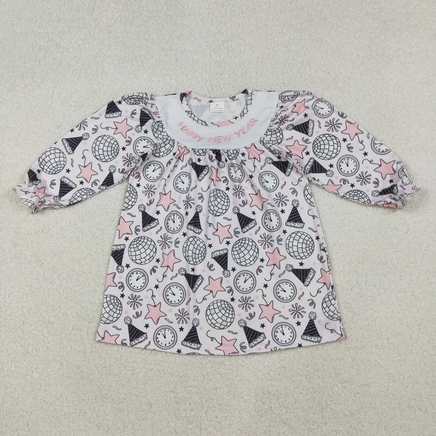 Sibling Embroidery Happy New Year Baby Girls Knee Length Dresses Ruffle Rompers  D 1022