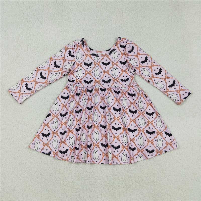 Sibling Baby Girls Ghosts Bats Checked Halloween Pajamas Sets Knee Length Dresses  D 909