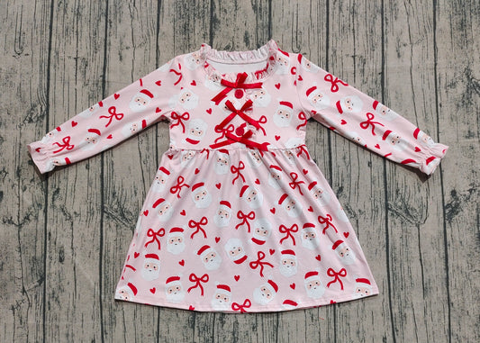presale GLD1233 Baby Girls Pink Long Ruffle Sleeves Bows Santa Plaid Knee Length Dresses   D 7.19