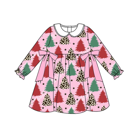 presale GLD1242 Baby Girls Green Red Christmas Trees Stars Knee Length Dresses D 7.21