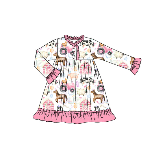 presale GLD1244 Baby Girls House Pigs Farm Button Ruffle Knee Length Dresses D 7.21