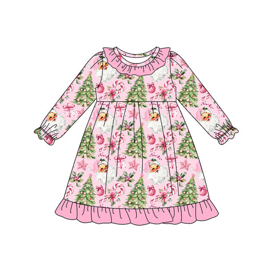 presale GLD1245 Baby Girls Christmas Trees Santa Ruffle Knee Length Dresses D 7.28