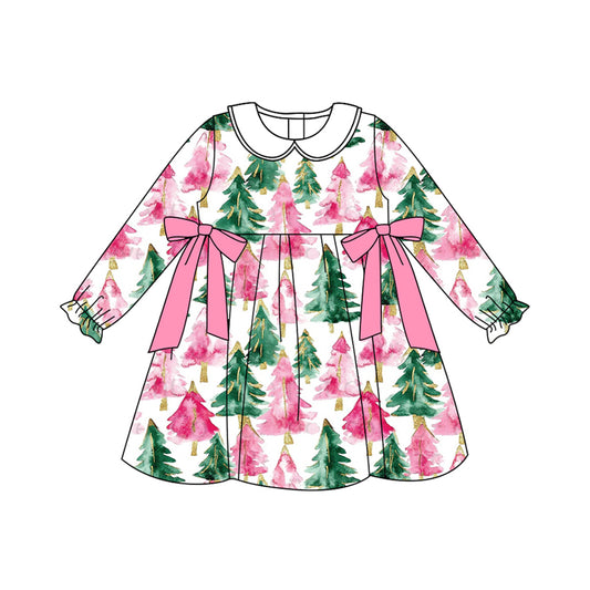 presale GLD1246  Baby Girls Christmas Trees Plaid Ruffle Knee Length Dresses  D 7.28
