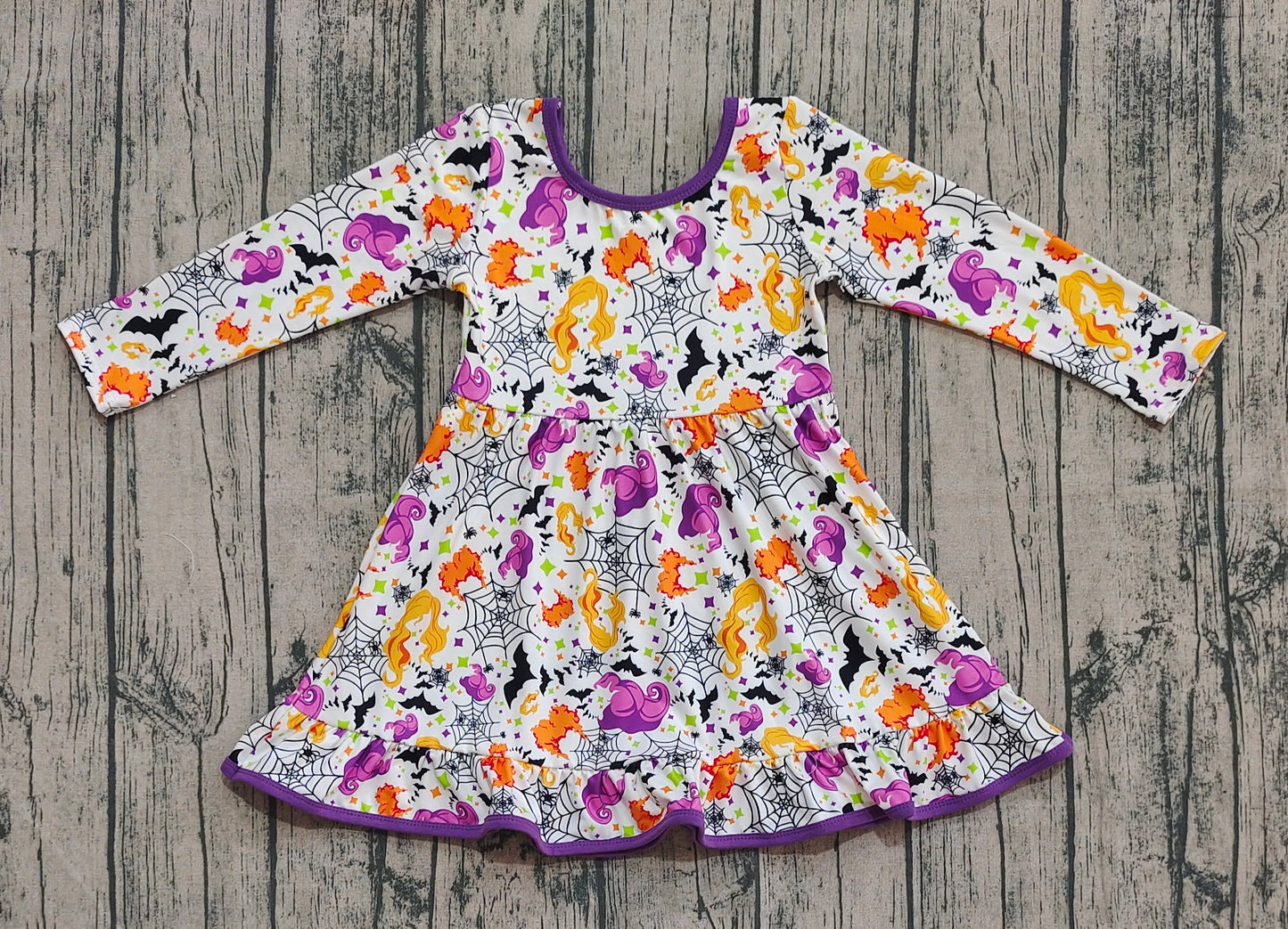 GLD1249 Baby Girls Cartoon Hairs Spider Halloween Ruffle Knee Length Dresses  D 903