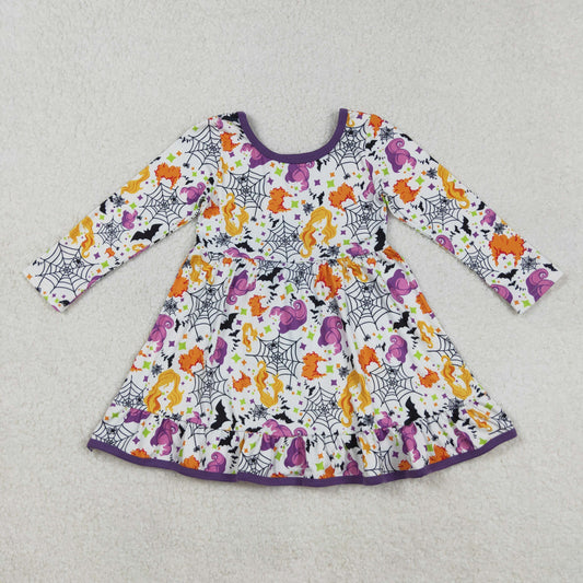 GLD1249 Baby Girls Cartoon Hairs Spider Halloween Ruffle Knee Length Dresses  D 903