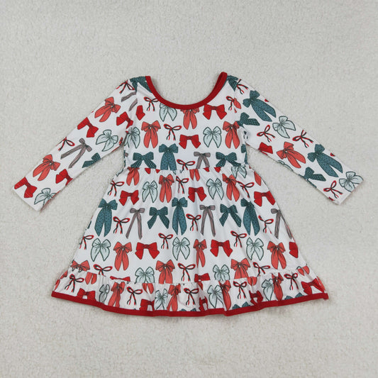 GLD1250  Baby Girls Green Red Bows Plaid Christmas Ruffle Knee Length Dresses  D 829