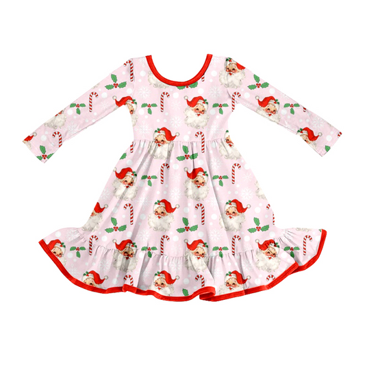 presale GLD1251  Baby Girls Santa Candy Cane Holly Christmas Ruffle Knee Length Dresses D 7.29