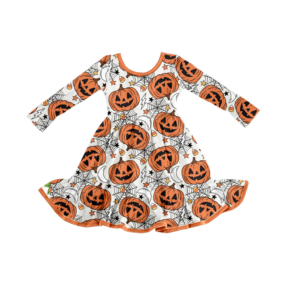 GLD1258  Baby Girls Halloween Ghost Pumpkins Plaid Ruffle Knee Length Dresses  D 8.5