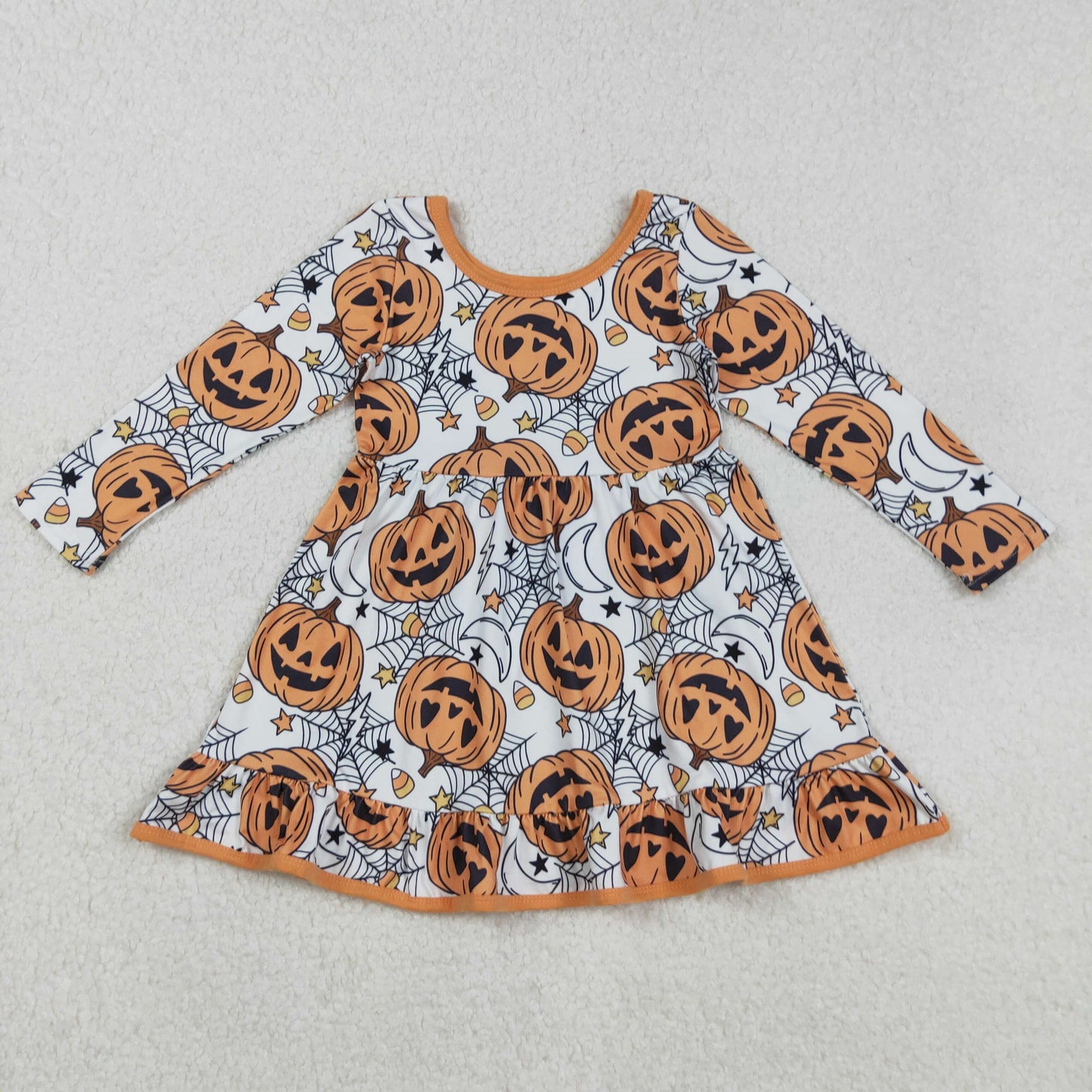 Sibling Baby Girls Ghosts Pumpkins Halloween Zipper Footed Romper Knee Length Dress D 901