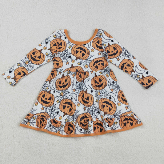 GLD1258 Baby Girls Halloween Ghost Pumpkins Plaid Ruffle Knee Length Dresses D 8.5