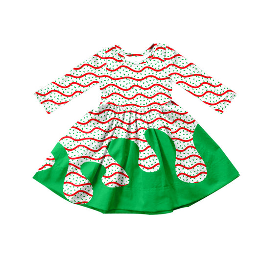 presale GLD1259 Baby Girls Drip Christmas Trees Print Knee Length Dresses D 8.6