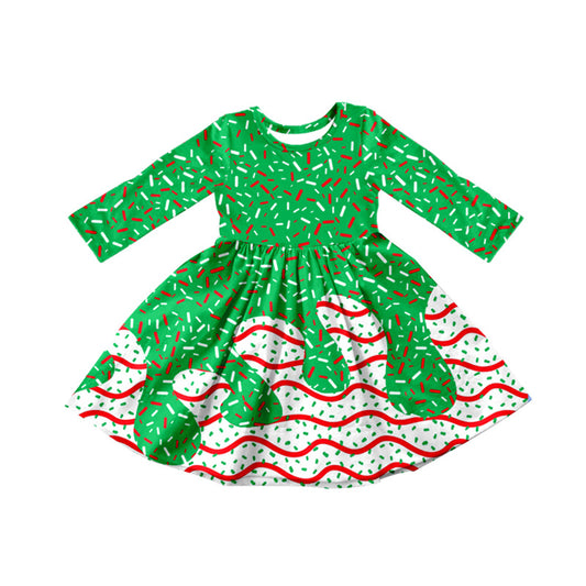 presale GLD1260 Baby Girls Drip Christmas Trees Print Knee Length Dresses  D 8.6