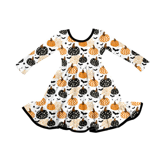 presale GLD1261  Baby Girls Ghost Bat Pumpkins Plaid Halloween Knee Length Dresses D 8.6