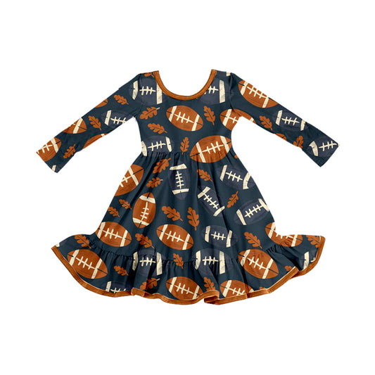 presale GLD1263  Baby Girls Leaves Footballs Plaid Fall Knee Length Dresses D 8.6