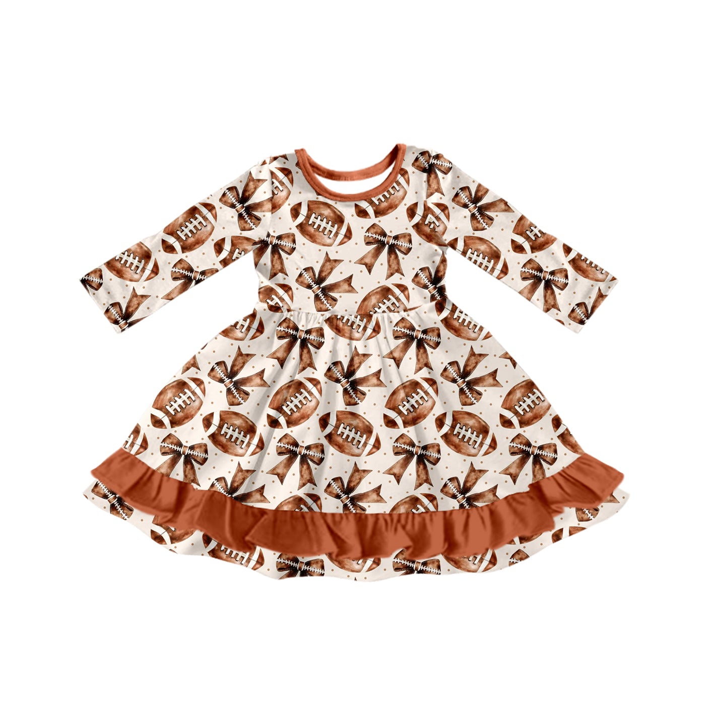 presale GLD1268 Baby Girls Footballs Bows Plaid Team Ruffle Knee Length Dresses  D 816