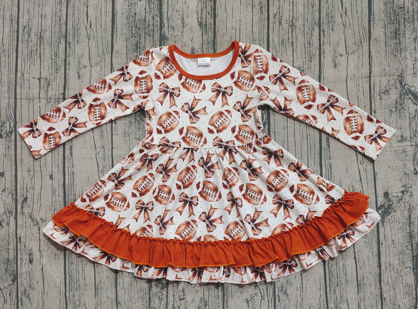 presale GLD1268 Baby Girls Footballs Bows Plaid Team Ruffle Knee Length Dresses  D 816