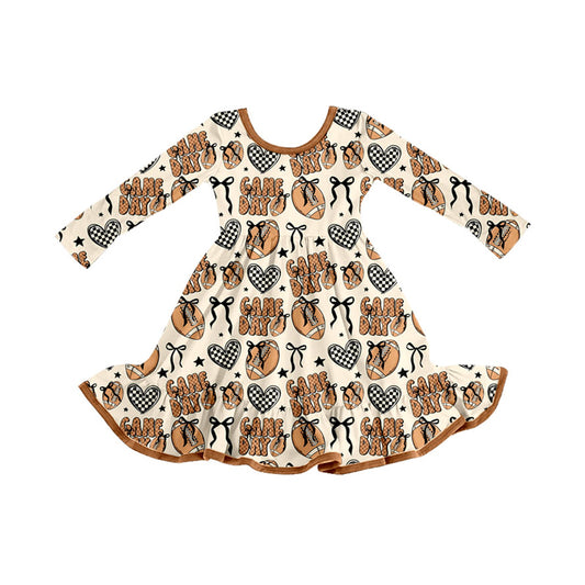 presale GLD1270 Game Day Bow Pattern Rugby Plaid Heart Long Sleeve Dress D 818