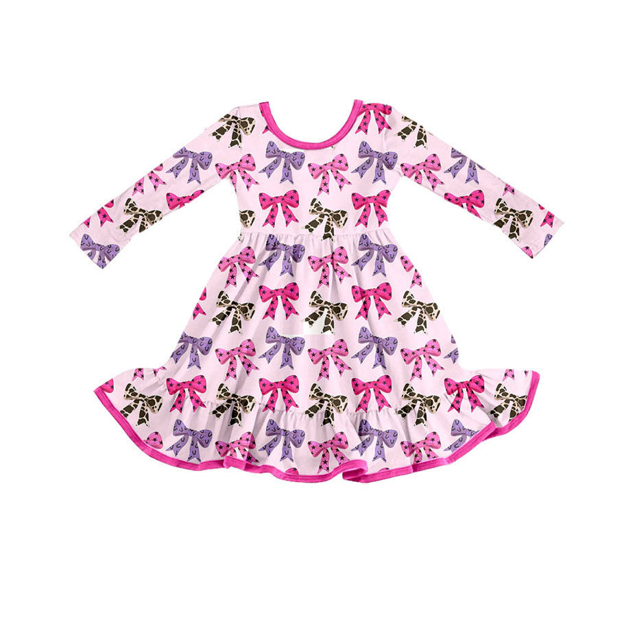presale GLD1275 Baby Girls Colorful Bows Plaid Fall Knee Length Dresses D 820