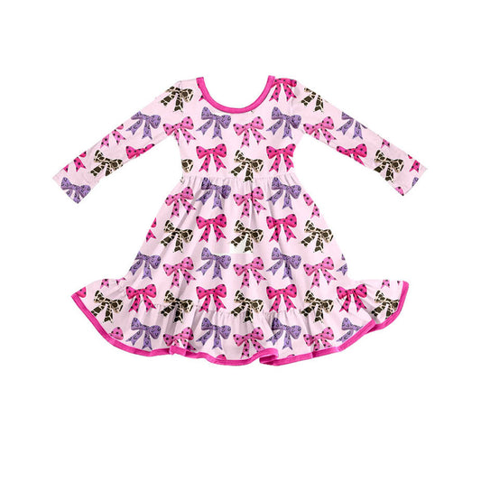 presale GLD1275 Baby Girls Colorful Bows Plaid Fall Knee Length Dresses D 820